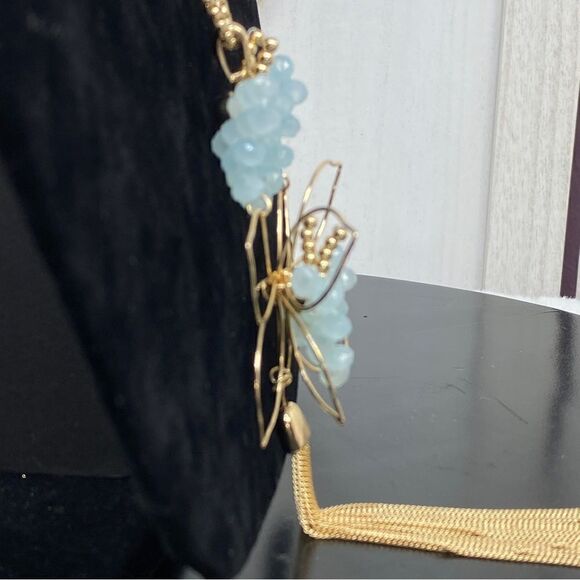 Carol Dauplaise 3D Wire Beaded Butterfly Statement Necklace Blue Gold - Picture 6 of 12